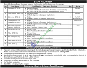 Central Ordnance Depot Jobs in Khanewal Central Ordnance Depot Jobs in Khanewal